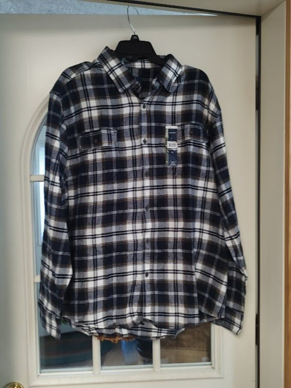 New George Dark Navy Plaid Flannel Shirt Size Men's XL
